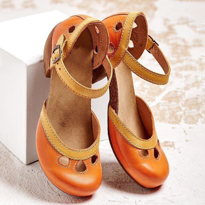 Women's Block-Heel Color Block Mary Jane Shoes