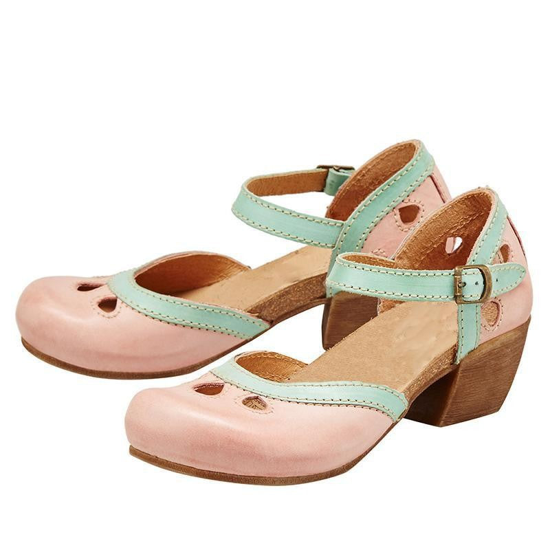 Women's Block-Heel Color Block Mary Jane Shoes