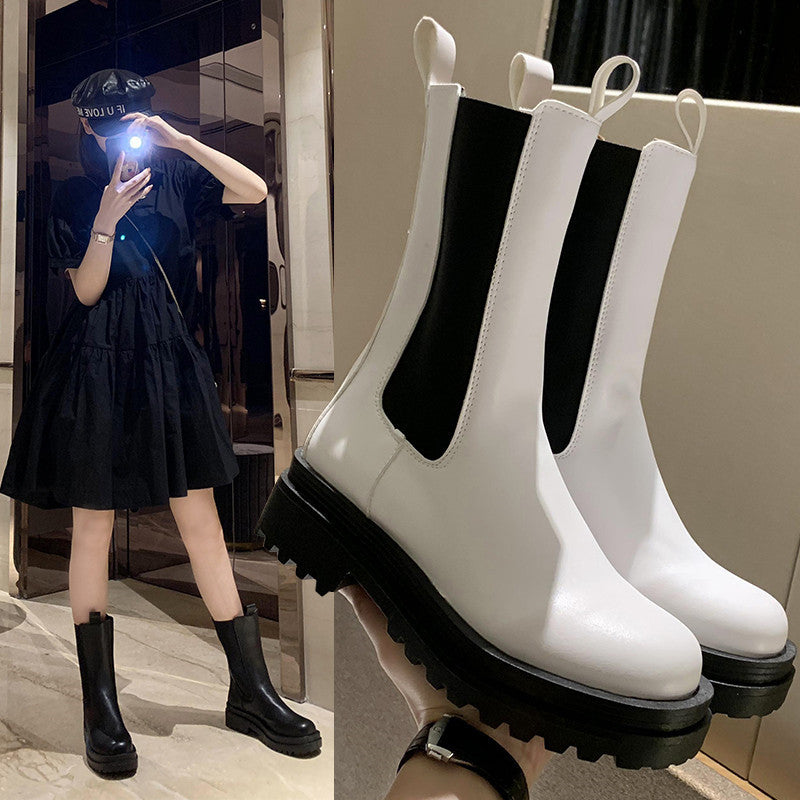 British Style Thick-Soled Elastic Boots