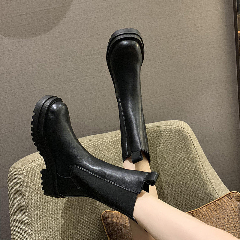 British Style Thick-Soled Elastic Boots
