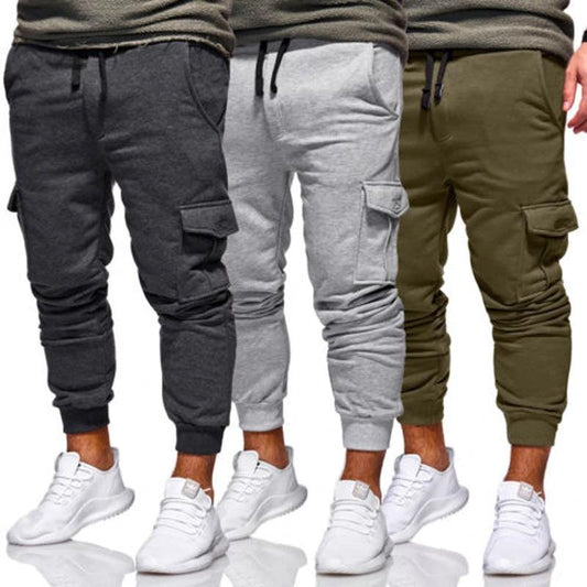 Pantalones de chándal informales con bolsillos y caída para hombre