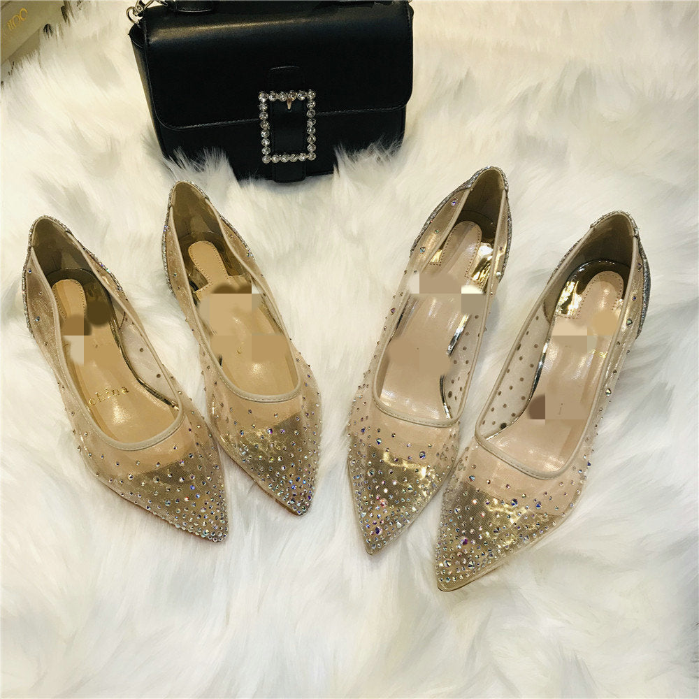 Women's Mesh Rhinestone Transparent Pointed Flats