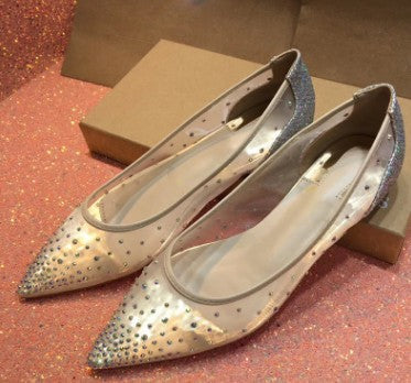 Women's Mesh Rhinestone Transparent Pointed Flats