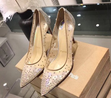 Women's Mesh Rhinestone Transparent Pointed Flats