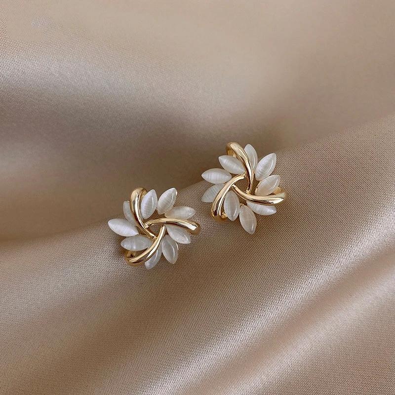 Cat's Eye Flower Earrings High Sense Opal Square Triangle Geometry Earrings