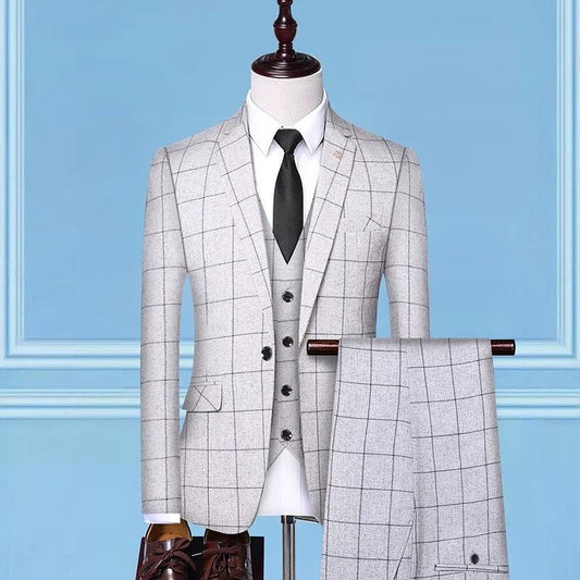 Traje a cuadros de tres piezas para hombre