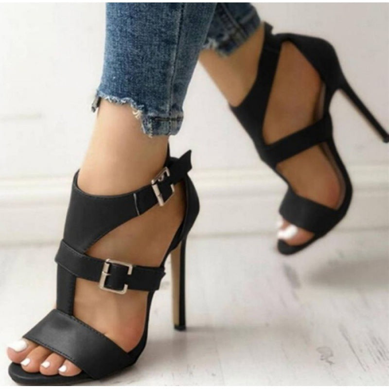 Women's High-Heeled Hollow Roman Sandals
