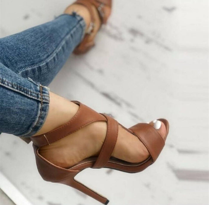 Women's High-Heeled Hollow Roman Sandals