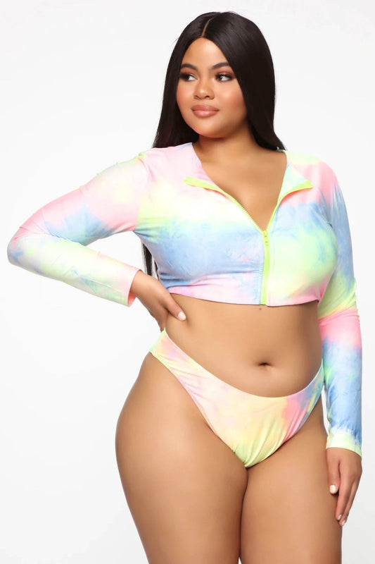 Traje de baño de bikini de manga larga con cremallera, talla grande, colorido y sexy