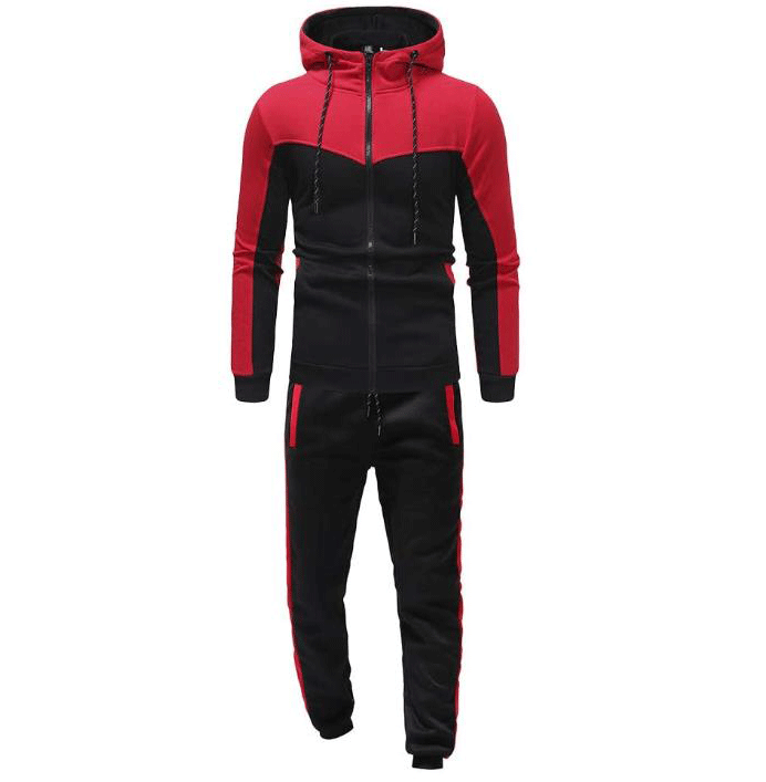 Men's 2-piece Hooded Black Color Block Casual Track Suit Set