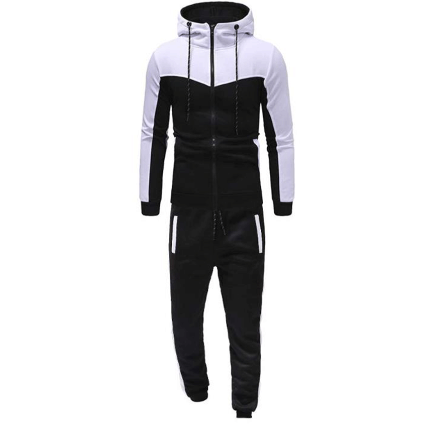 Men's 2-piece Hooded Black Color Block Casual Track Suit Set