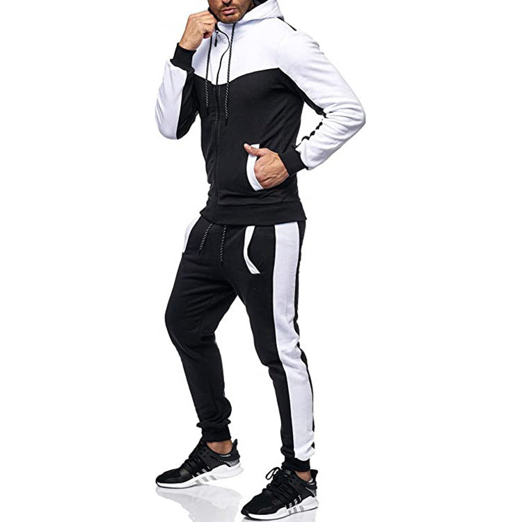 Men's 2-piece Hooded Black Color Block Casual Track Suit Set