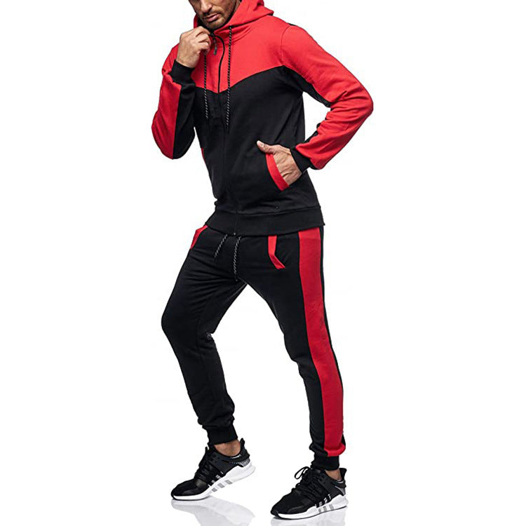 Men's 2-piece Hooded Black Color Block Casual Track Suit Set