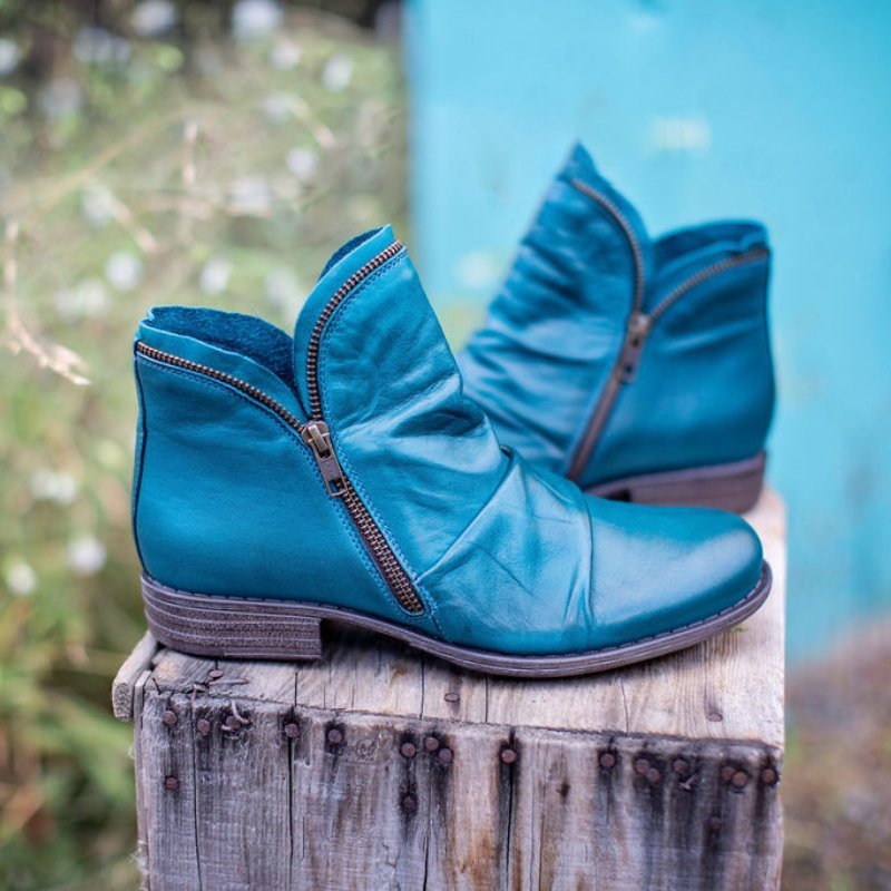 Women's Round-Toe Chunky Sole Double Zipper Ankle Boots