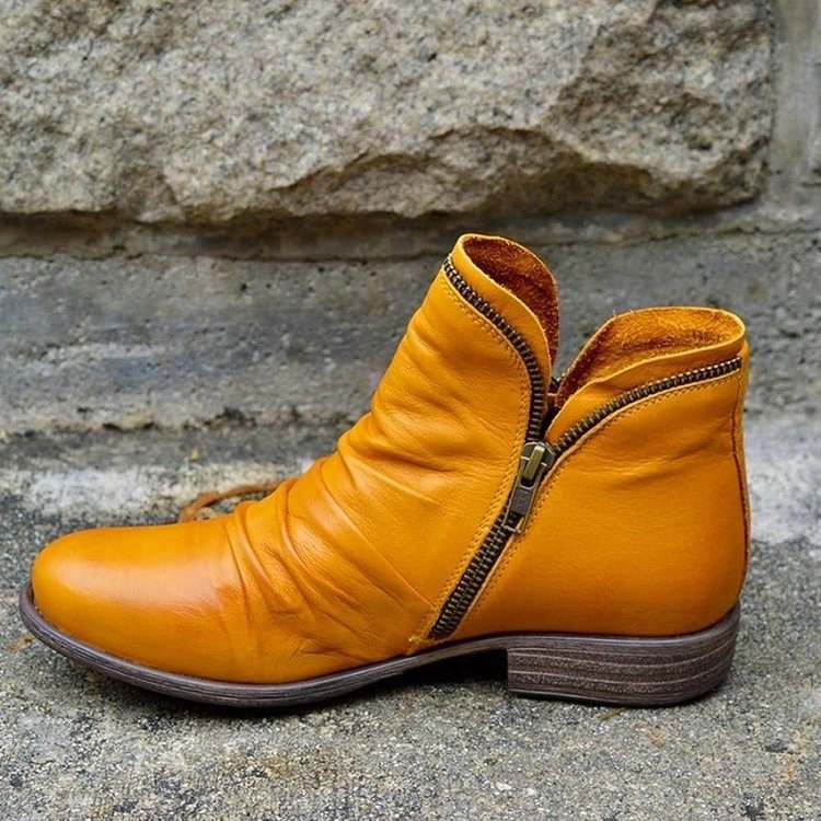 Women's Round-Toe Chunky Sole Double Zipper Ankle Boots