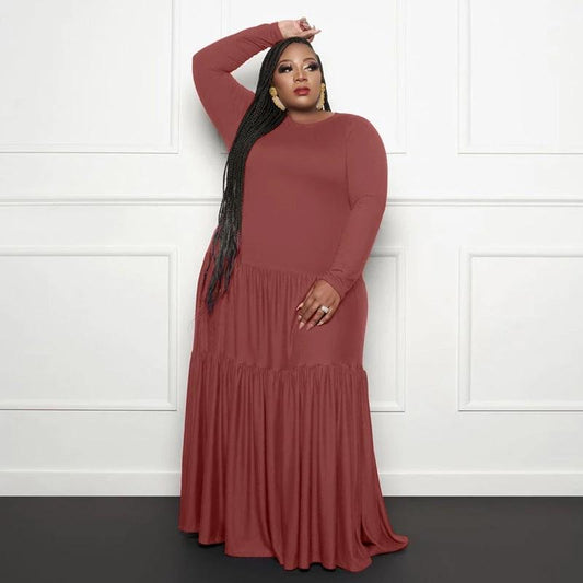 Vestido largo holgado de costura para mujer talla grande