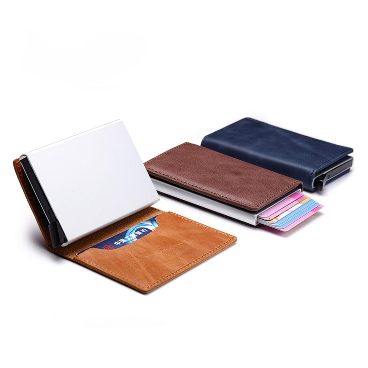 Men's Retro Crazy Horse Leather Aluminum Card Case Bag