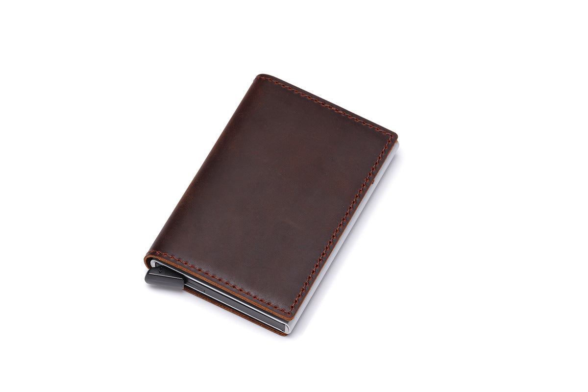 Men's Retro Crazy Horse Leather Aluminum Card Case Bag