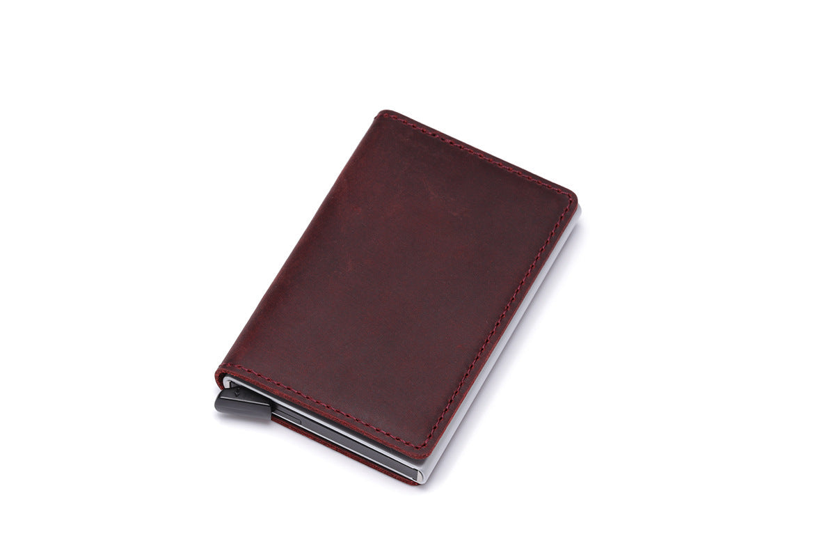 Men's Retro Crazy Horse Leather Aluminum Card Case Bag