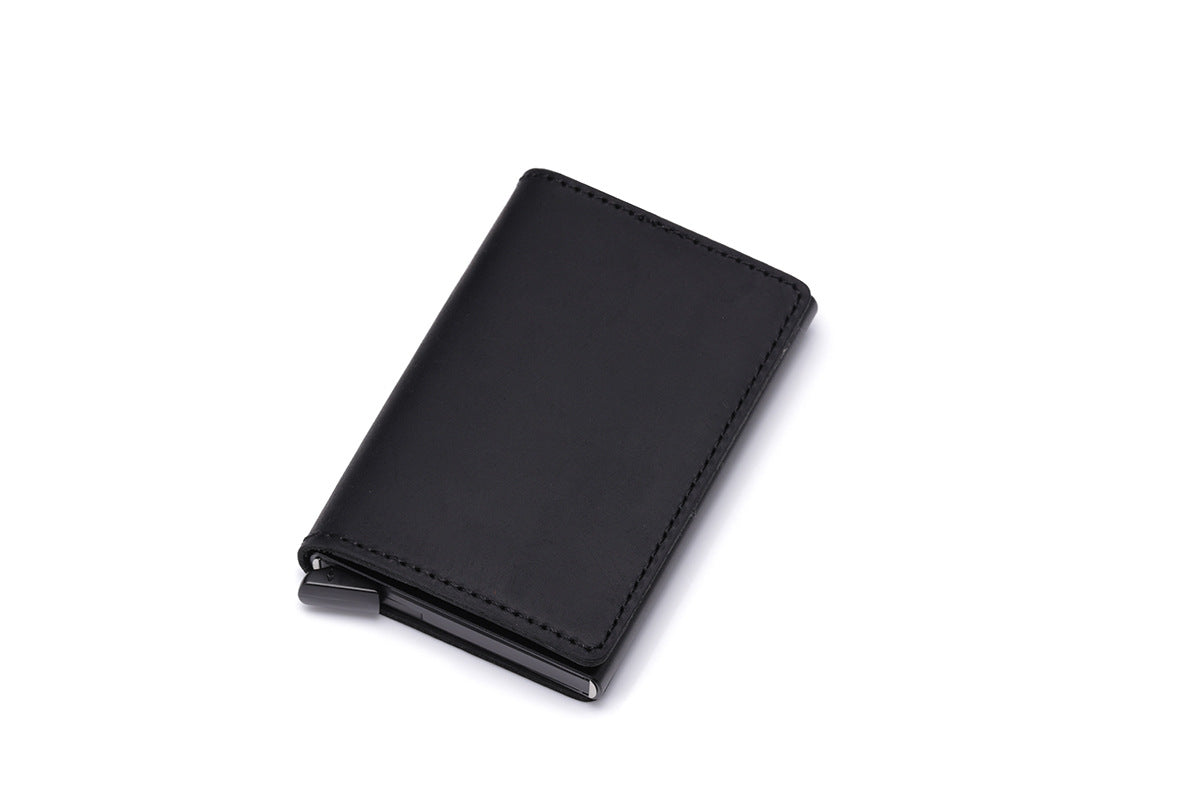 Men's Retro Crazy Horse Leather Aluminum Card Case Bag