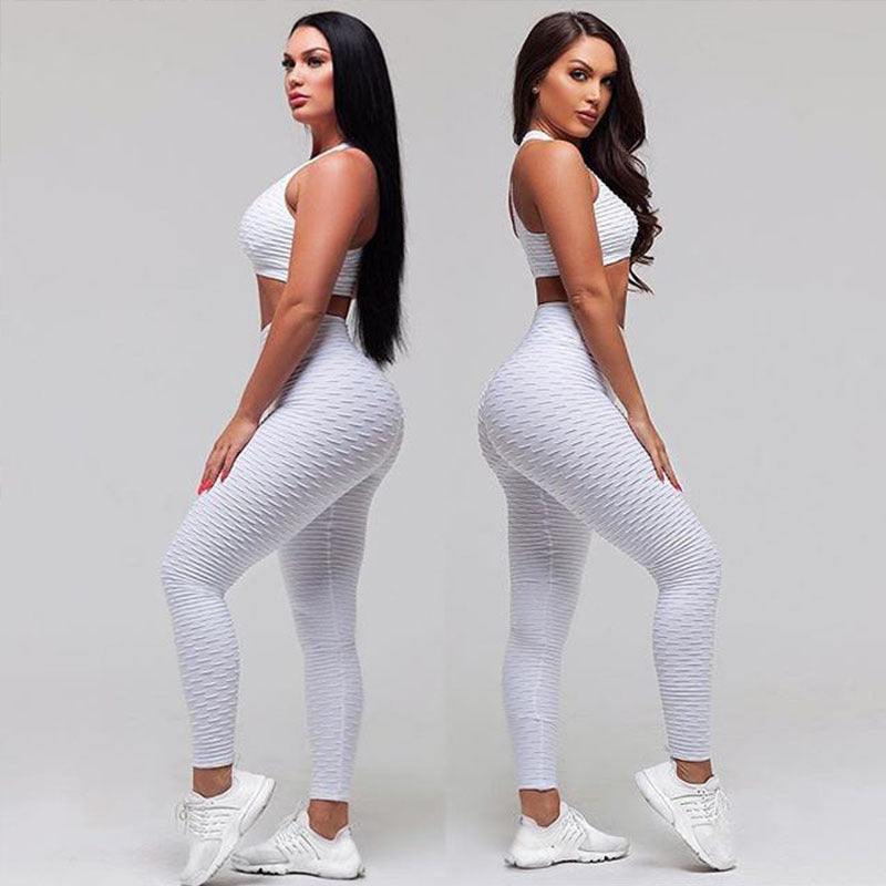 Explosive Style Yoga Wear European And American Long Strip Bubble Net High Waist Yoga Pants Yoga Wear
