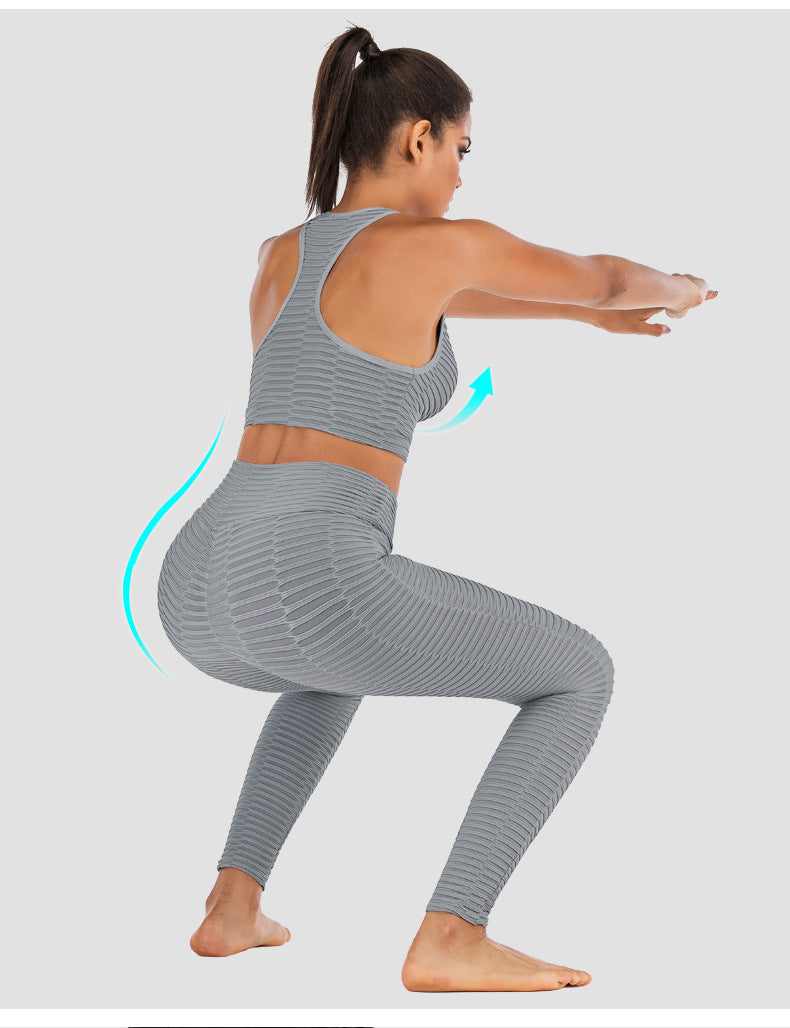 Explosive Style Yoga Wear European And American Long Strip Bubble Net High Waist Yoga Pants Yoga Wear