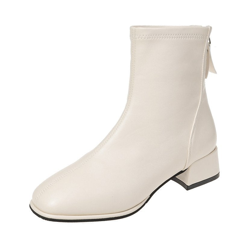 Women's British Style Square-Toe Block Heel Boots