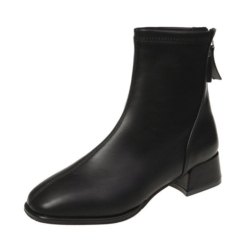 Women's British Style Square-Toe Block Heel Boots
