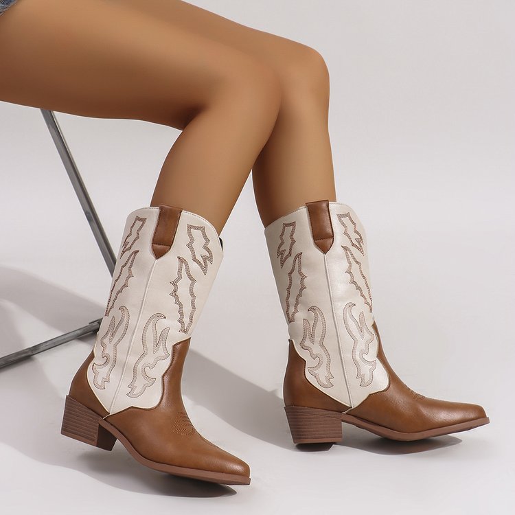 Embroidered Mid-Calf Boots
