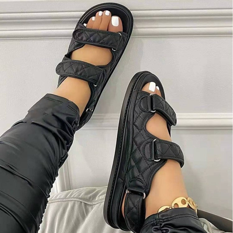 Women's Quilted Strap Hook-and-Loop Sandals