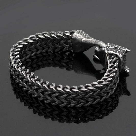 Men's Stainless Steel Vintage Black Wolf Head Cuban Chain Bracelet
