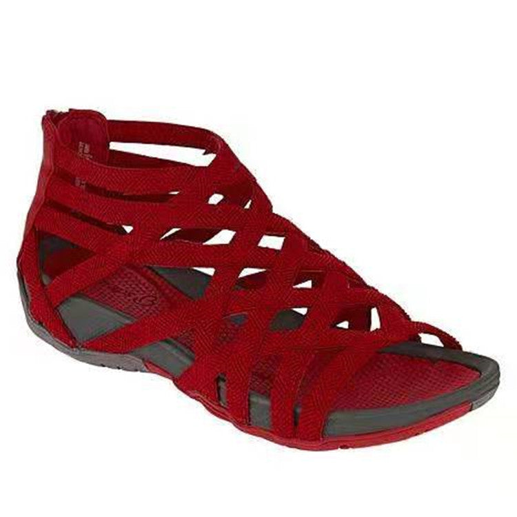 Thin Strap Cross Low Wedge Sandals