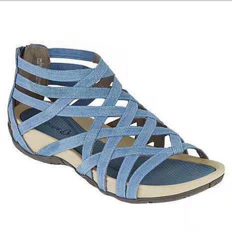 Thin Strap Cross Low Wedge Sandals