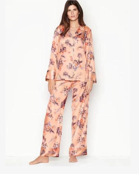Pijama de seda helada de imitación para mujer, pantalones de manga larga para primavera y otoño