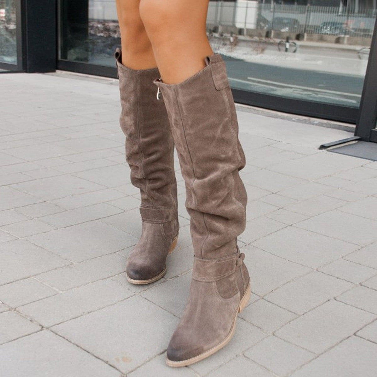 Autumn And Winter Low Heel Side Zipper Suede Women's High Boots