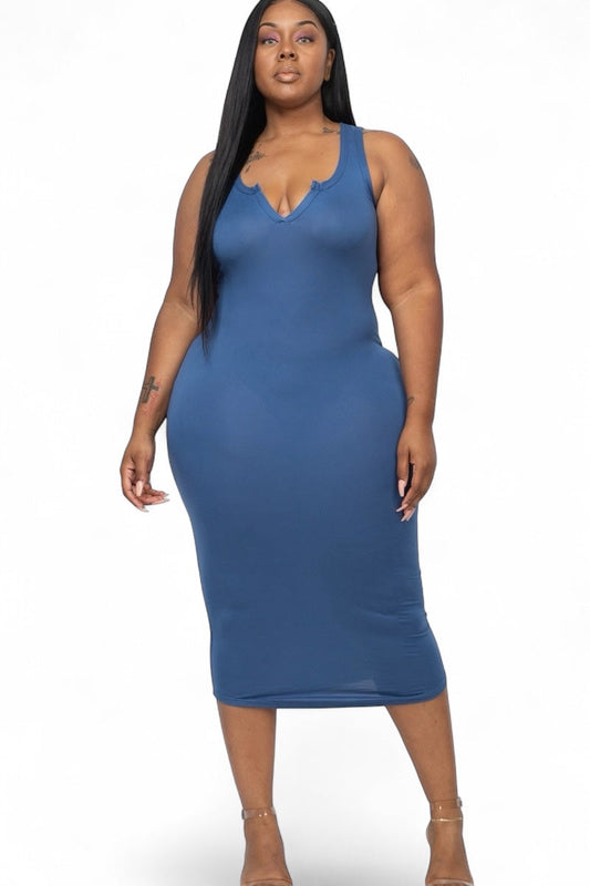 Vestido de tirantes con cuello partido y curvas {BD2173X}
