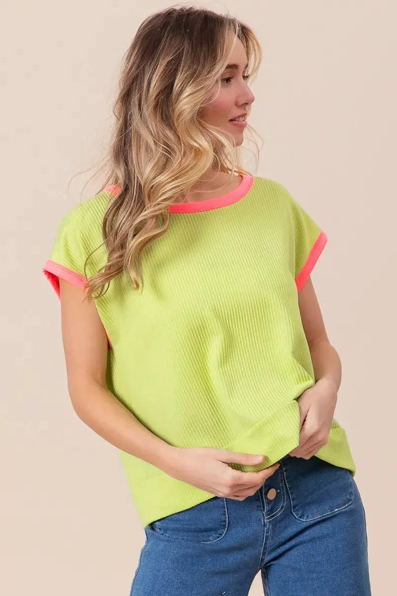 Women's Casual Tee Cord Rib Knit Top - Soft & Comfortable - Casual Tee