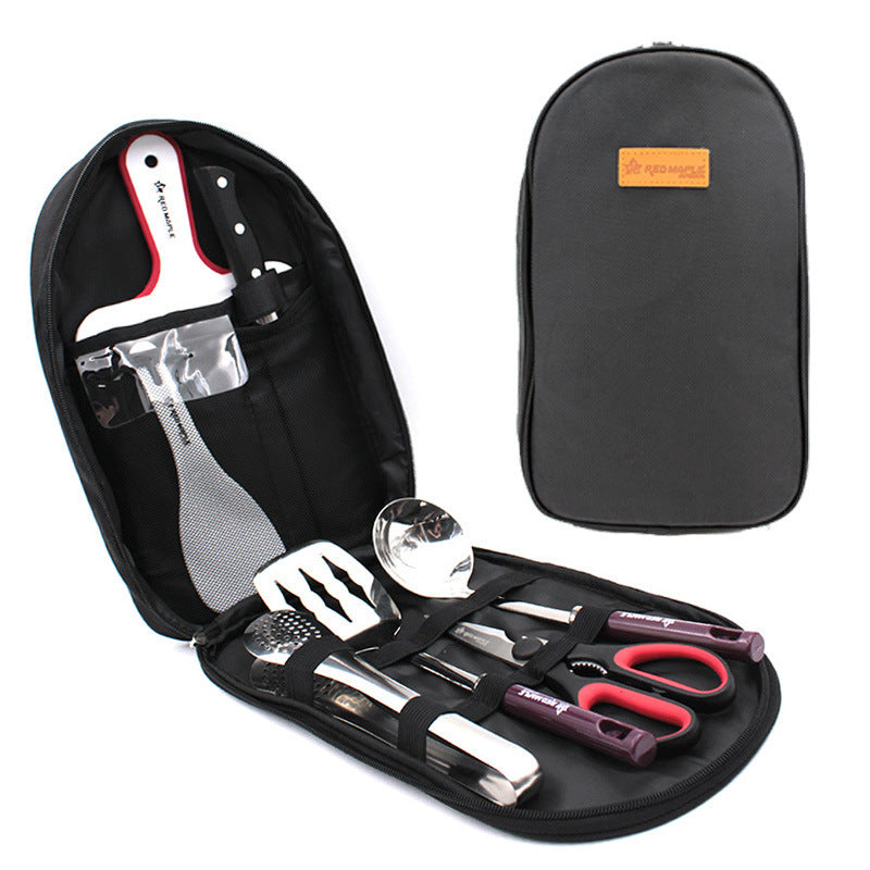 Juego de utensilios de cocina para acampar de 8 piezas, organizador de viaje, accesorios para parrilla, equipo compacto portátil para barbacoa, camping, senderismo
