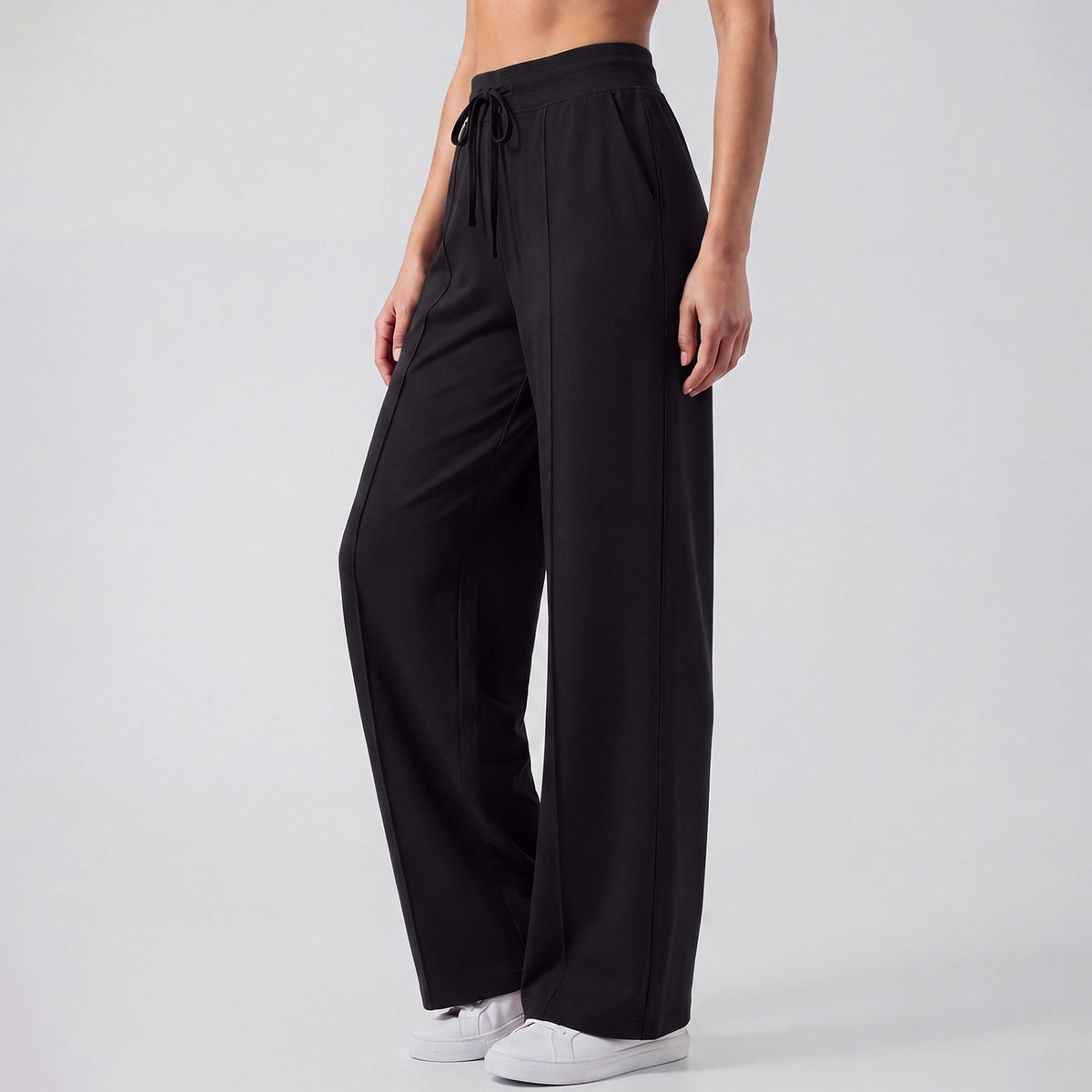 Womens High-Waisted Drawstring Wide-Leg Yoga Pants