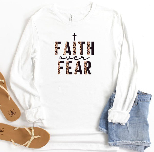 Faith Over Fear Leopard Long Sleeve Tee See size chart under “more details”