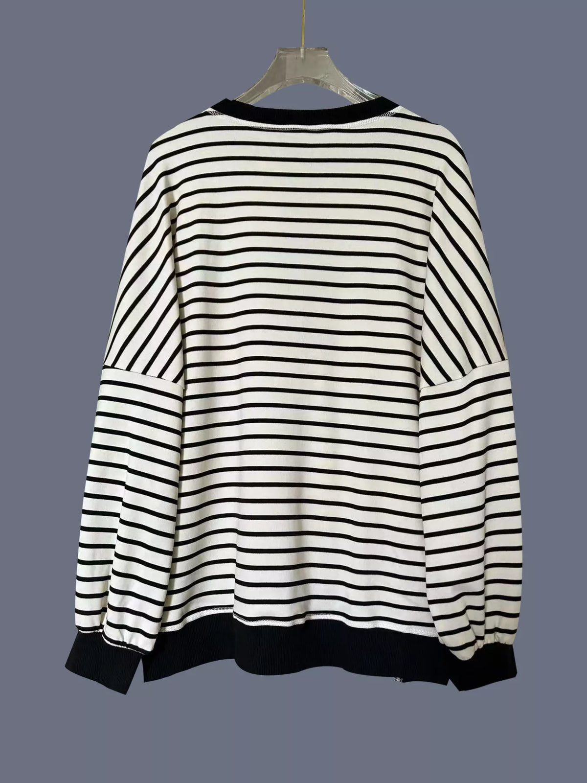 Striped Button Detail Casual Sweatshirt