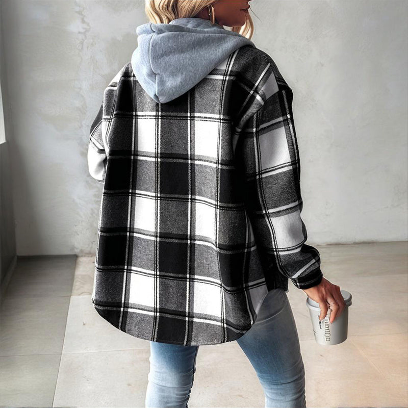 Camisa con capucha y cordón a cuadros