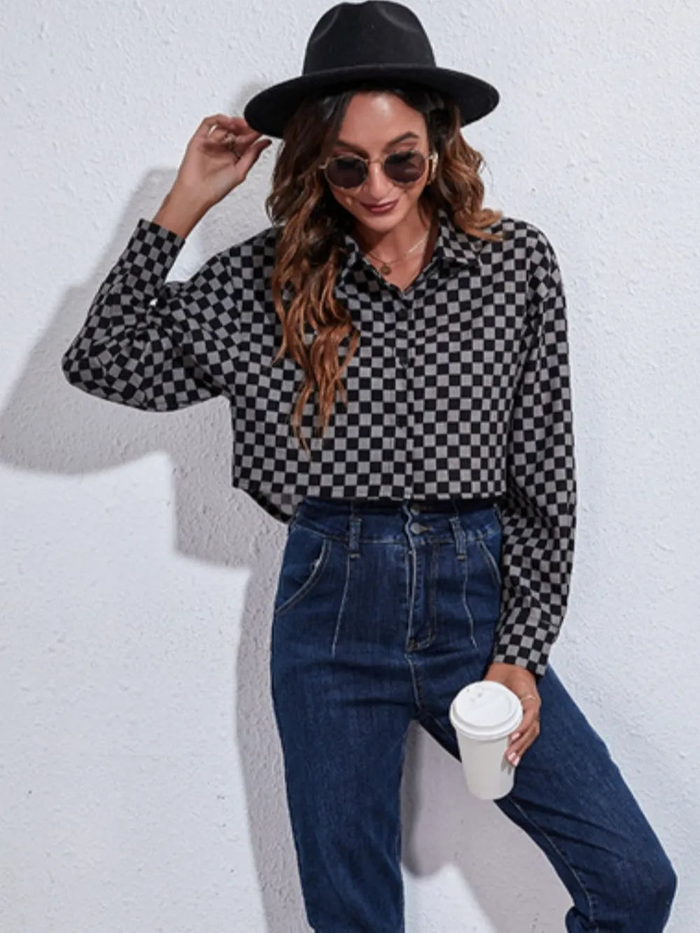 Button Down Printed Cropped Jacket