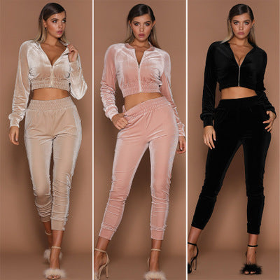 Velvet women's suit sweater zipper sportswear