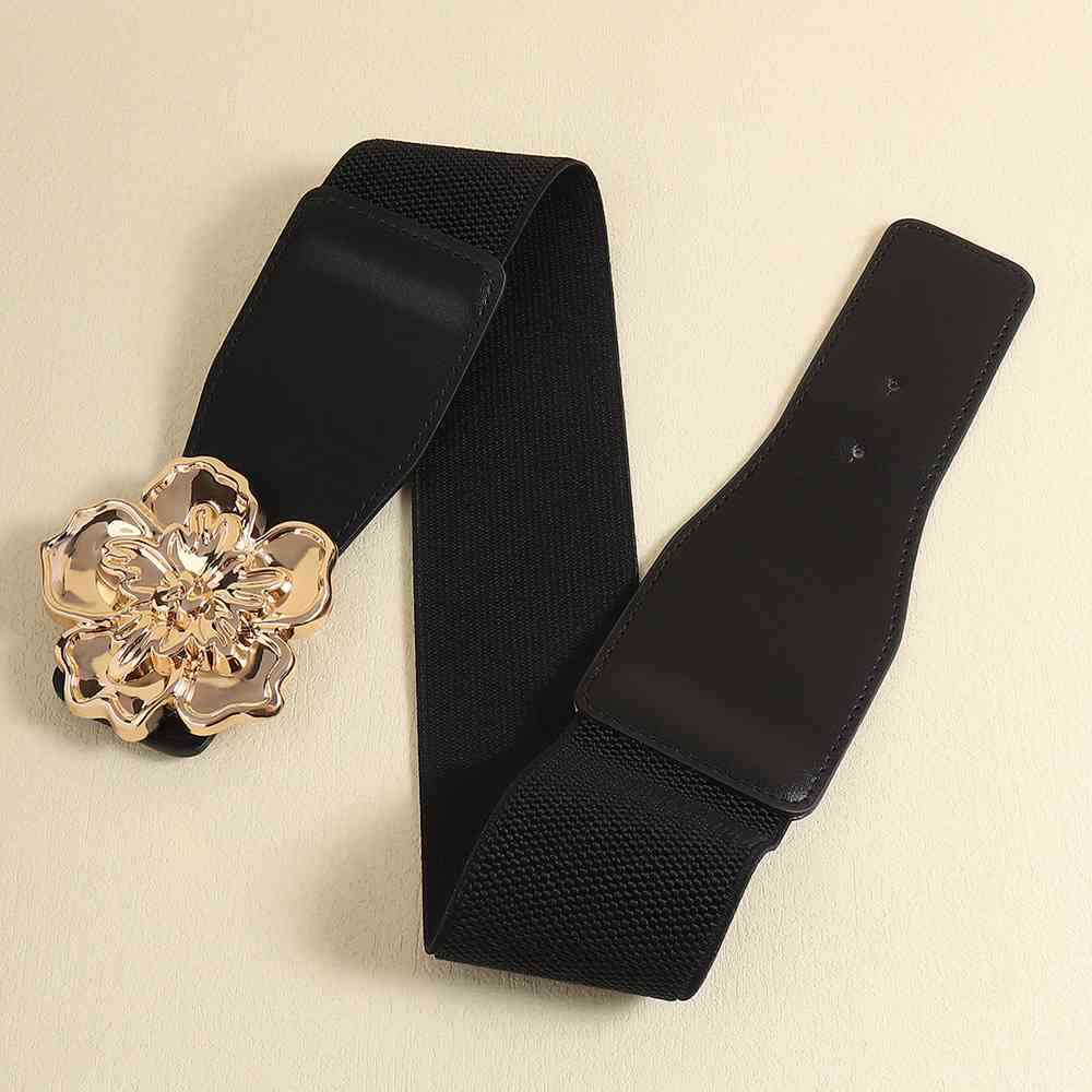 Flower Elegance Alloy Buckle Elastic Belt – Stylish Floral Design See size chart under “more details”