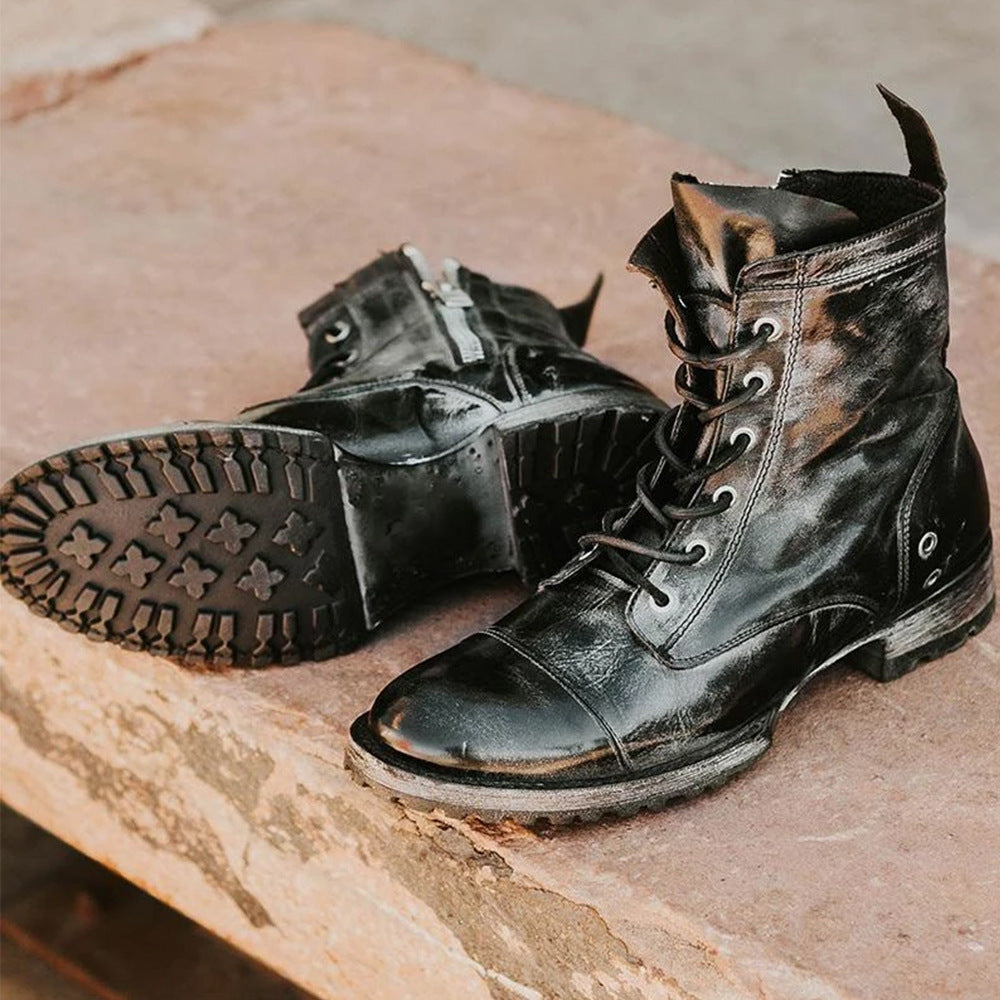 Retro Lace-Up Round-Toe Boots