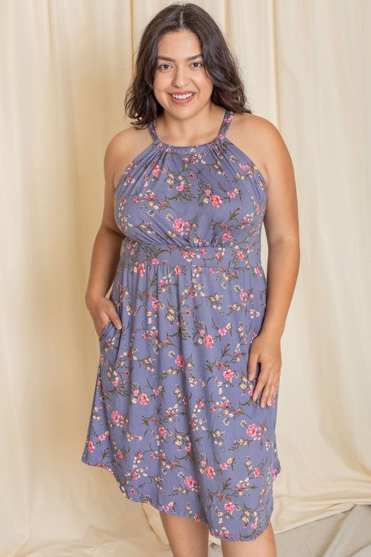 Plus Floral Halter Top Midi Dress See size chart under “more details”