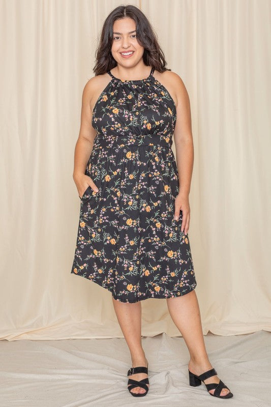 Plus Floral Halter Top Midi Dress See size chart under “more details”