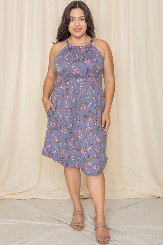 Plus Floral Halter Top Midi Dress See size chart under “more details”