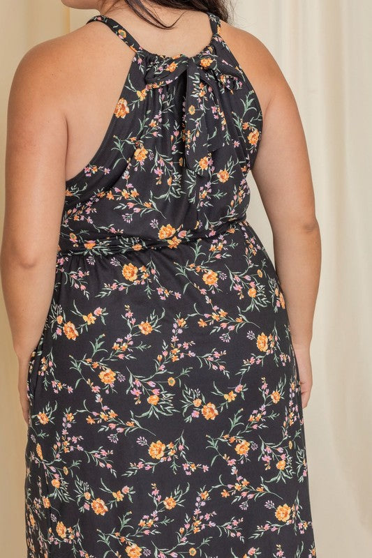 Plus Floral Halter Top Midi Dress See size chart under “more details”